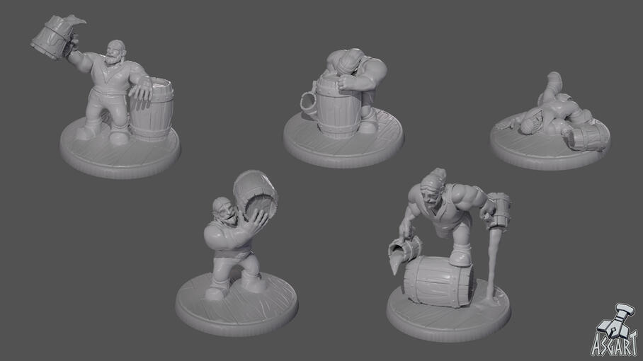 Collection of 5 printable minis of a drunken dwarf